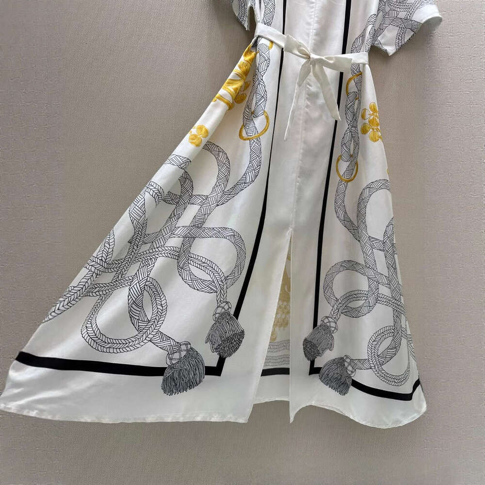 High-End Spring/Summer New Silk Twill Half-Slit V-Neck Tie Slim Split Dress Qipao Hanfu