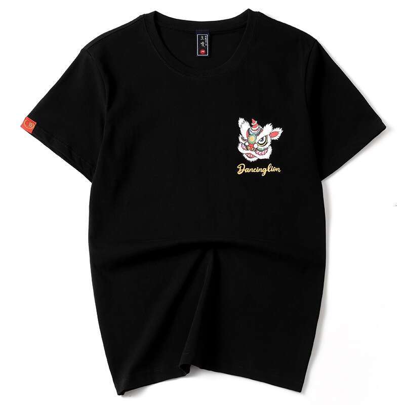 2026 Spring/Summer New Arrival: Unique Trendy Brand Lion Print Top, Chinese Style Pure Cotton Plus Size Round Neck Short Sleeve T-Shirt for Men