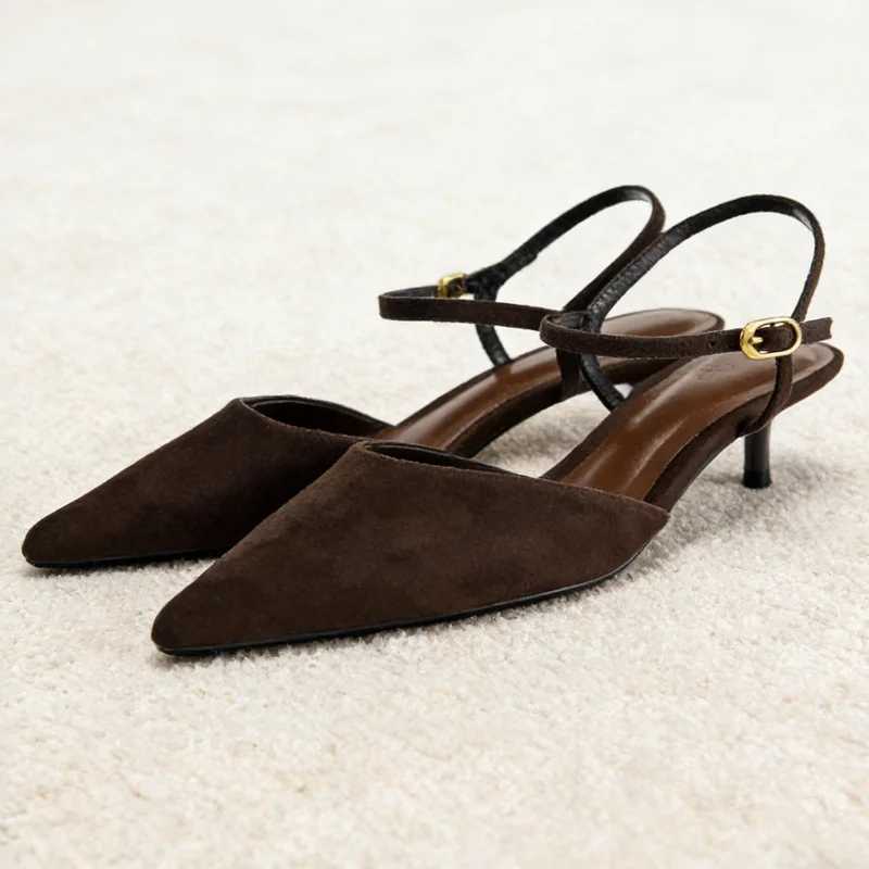 Elegant Pointed Toe Heels Women Sandals Suede Fashion Mules Shoes Ankle Strap Sexy Kitten Heel Office Shoes Zapatos Para Mujer Z260330