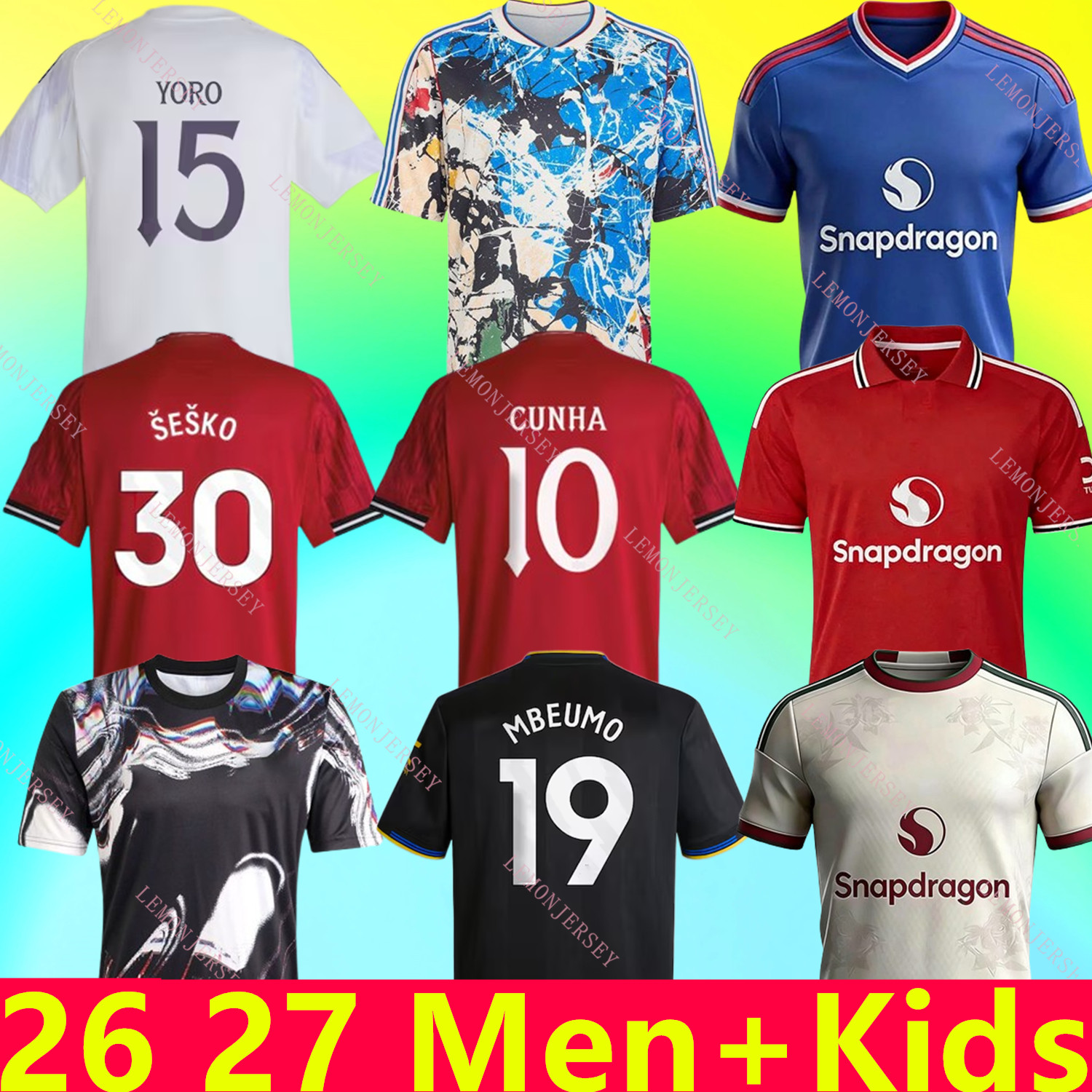 Manchester 25 26 27 MAN CUNHA Soccer Jerseys AMAD SESKO MAINOO MARTINEZ 2026 2027 football shirts MBEUMO B.FERNANDES UNTED player fans YORO Kids kits Stone Roses Long