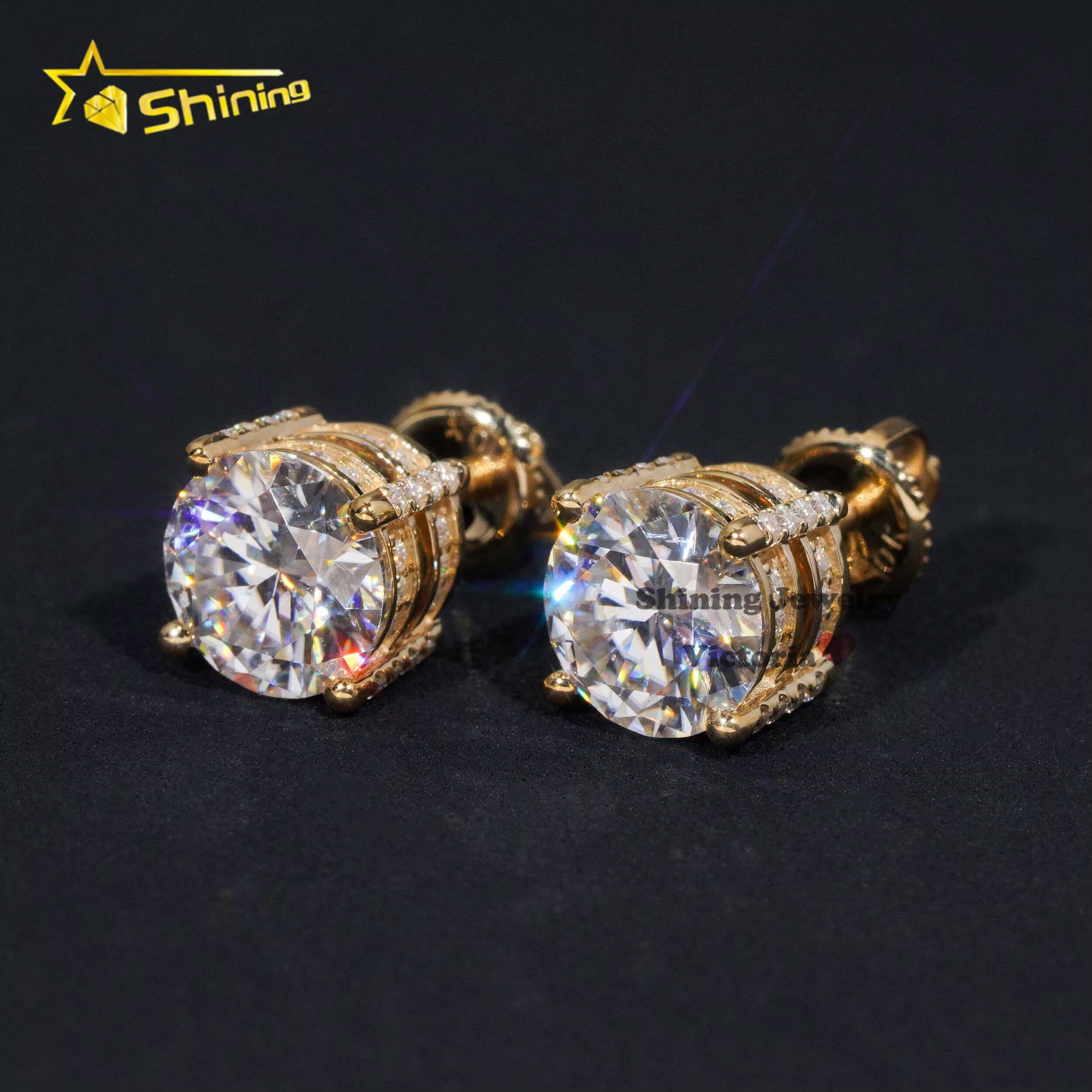 Iced Out Pass Diamond Tester Men Earrings VVS Moissanite Earrings 10K Soild Gold Screw Back 65MM Side Iced Earrings Studs