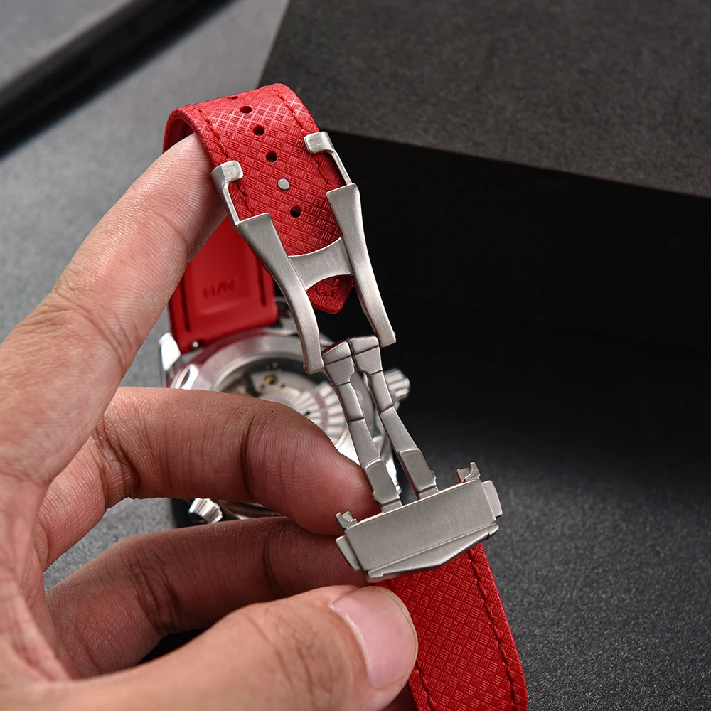 JUELONG Original Soft FKM Rubber Watch Strap 20mm 22mm Tropical Texture Perfect Fit Flat End Universal Quick Release Watch Strap 260324