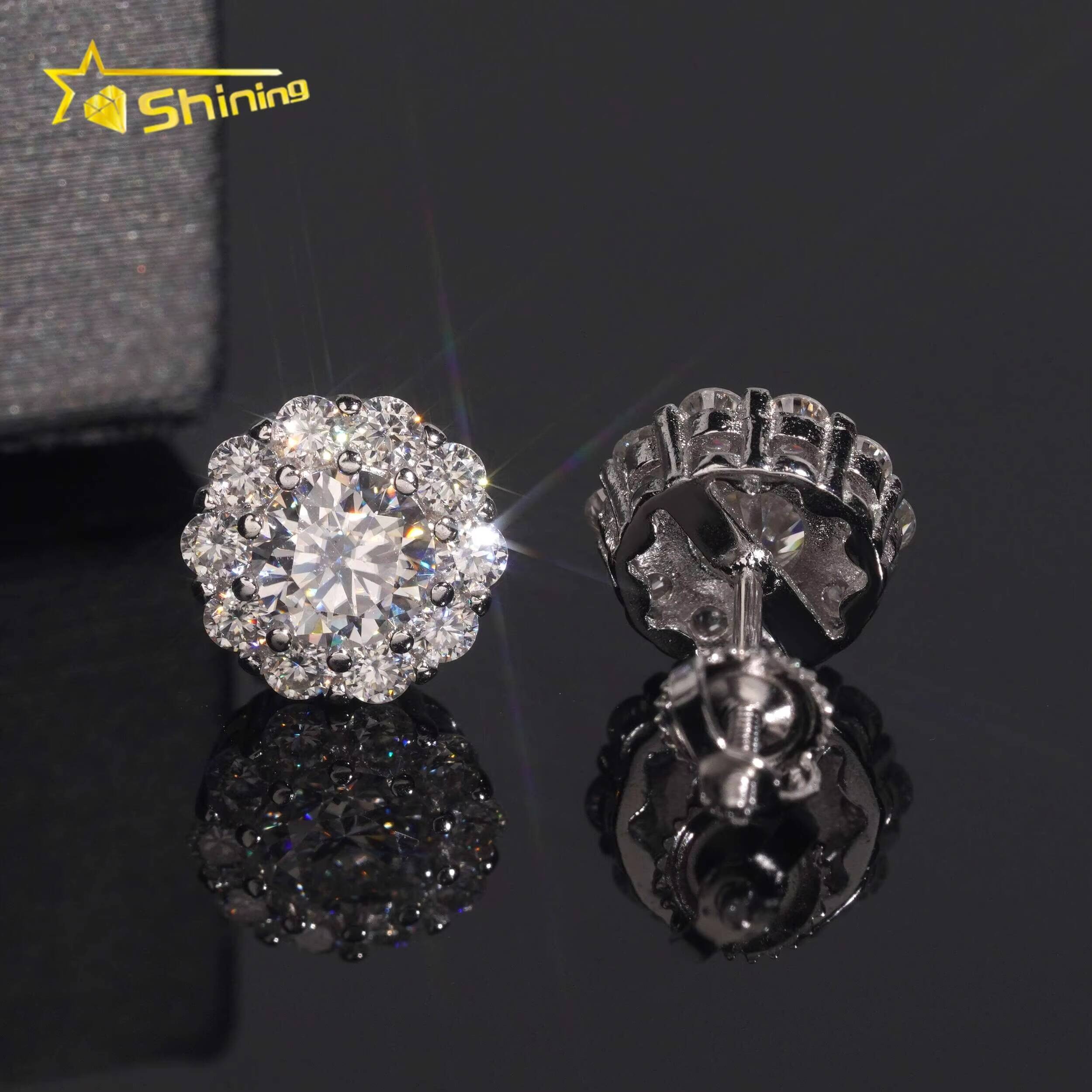 Top Quality 925 Silver Fine Jewelry Iced Out Hip Hop Ready to Ship Men VVS Moissanite Earrings
