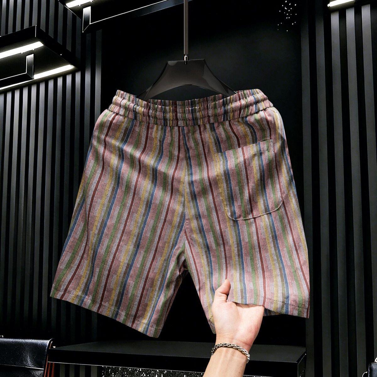 High-quality men's shorts American-style striped for men, 2026 summer casual knee-length shorts with drawstring elastic waist, beach shorts, tren