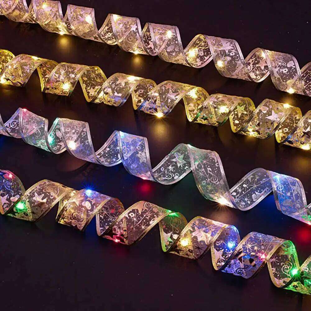 Tree Decoration LED Ribbon Fairy Lights Merry Christmas Decorations Home DIY Bows Light String Navidad New Year Decor