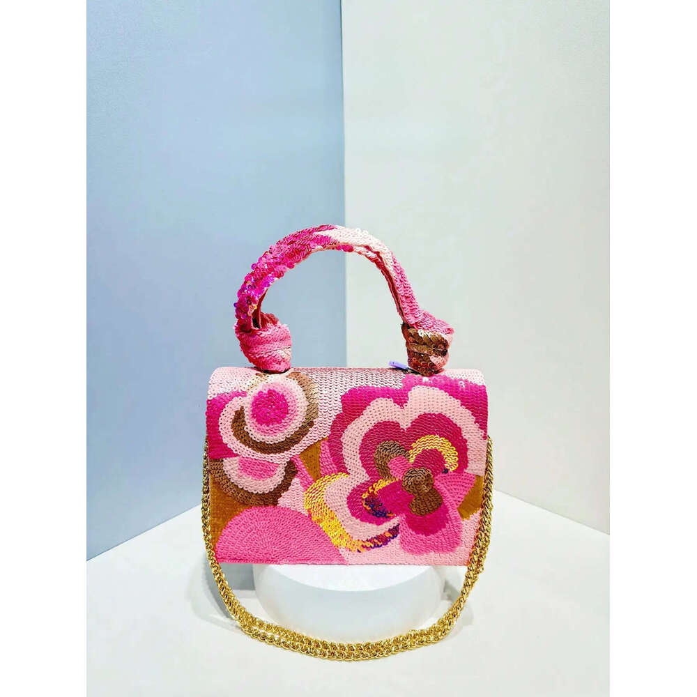 Chinese Embroidery Fashion Sequin Embroidered Floral Design Wedding Women's Clutch With Metal Chain Party Dress Evening Bag