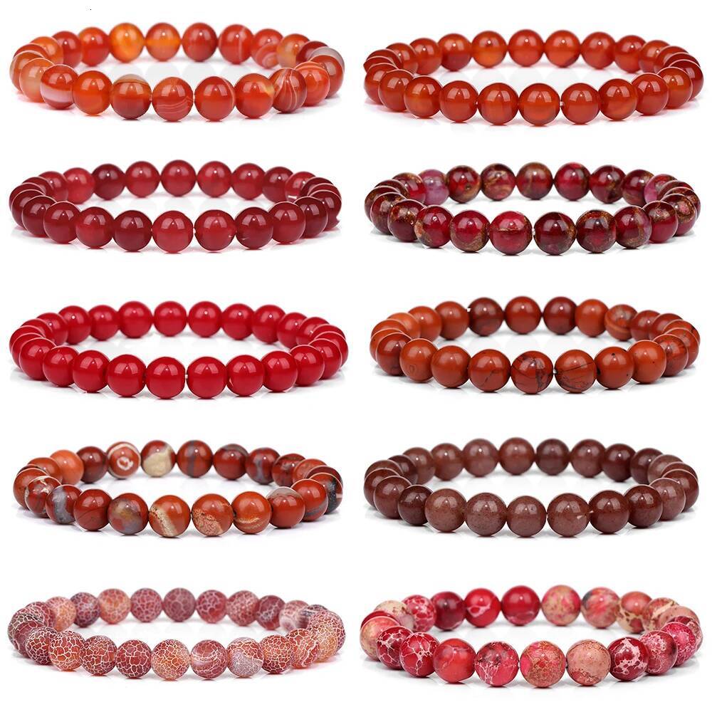 Red Natural Stone 8mm Beaded Bracelets Agates Turquois Tiger Eye Bangle Yoga Meditation Jewelry Gifts For Women Men