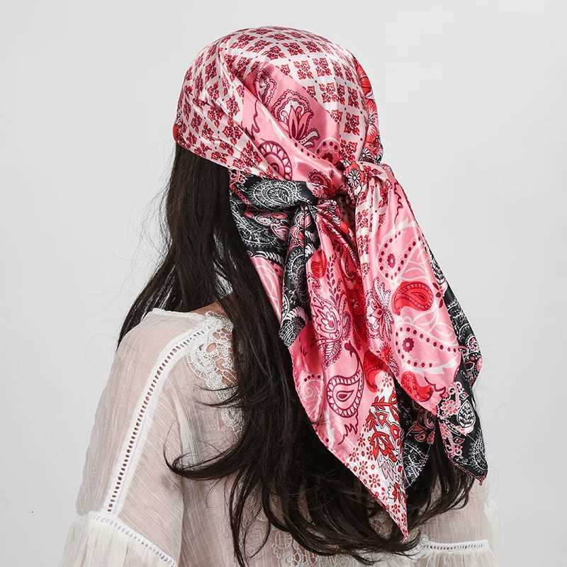 Square Silk Scarves Fashion Wen Hijab Shawls Cashew Flower Print Kerchief Femme Scarf Foard Bandana Beach Pareo 9090cm X260328