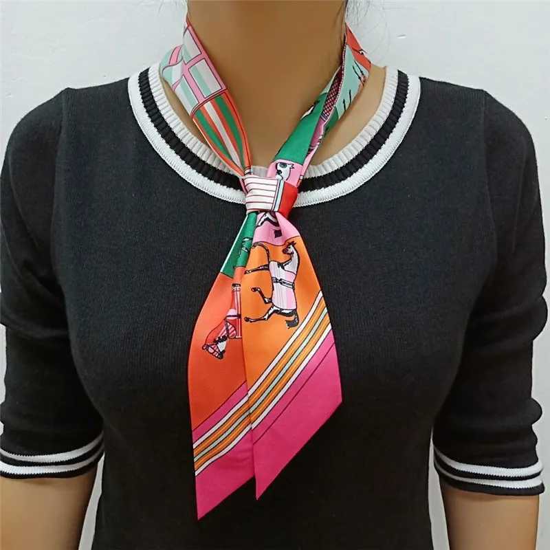 New Fashion Scarf For Wen Horse Printing Skinny Bag Scarf Brand Silk Foard Wen Ribbon Tie Scarves For Ladies X260328