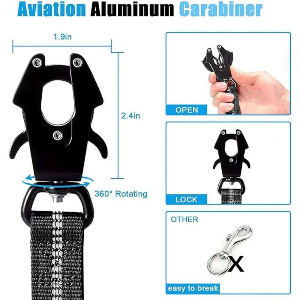 Reflective Shock Absorbing Pet with Car Seatbelt for Large Dogs Heavy Duty Tactical Bungee No Pull Dog Leash