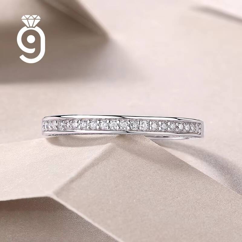 Two-Row Eternity Moissanite Ring Minimalist Bridal Stackable Ring for Wedding Everyday Wear