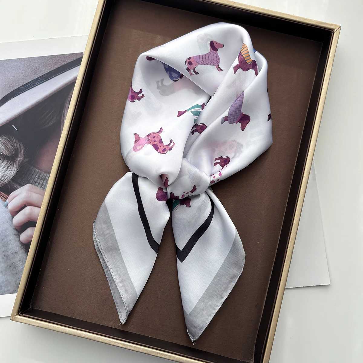 Imitation Silk Scarves Banda Cotton Dog Printed Square Scarf For Wen StylishLuxury Hijab Neckerchief Elegant Shawl Wraps X260328
