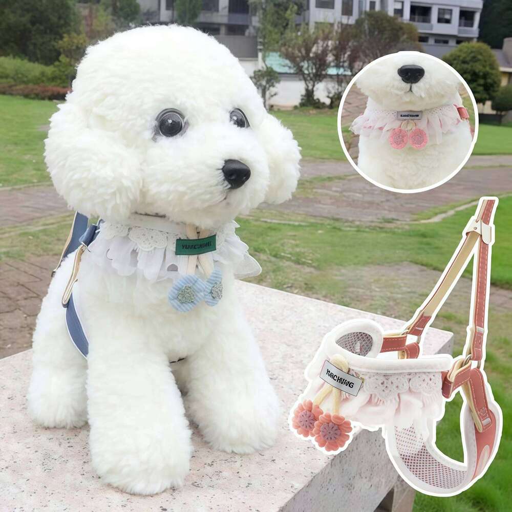 Puppy Cherry Double Chest Back Pomeranian Walking Teddy Leash Collar Dog Harness for Small Dogs