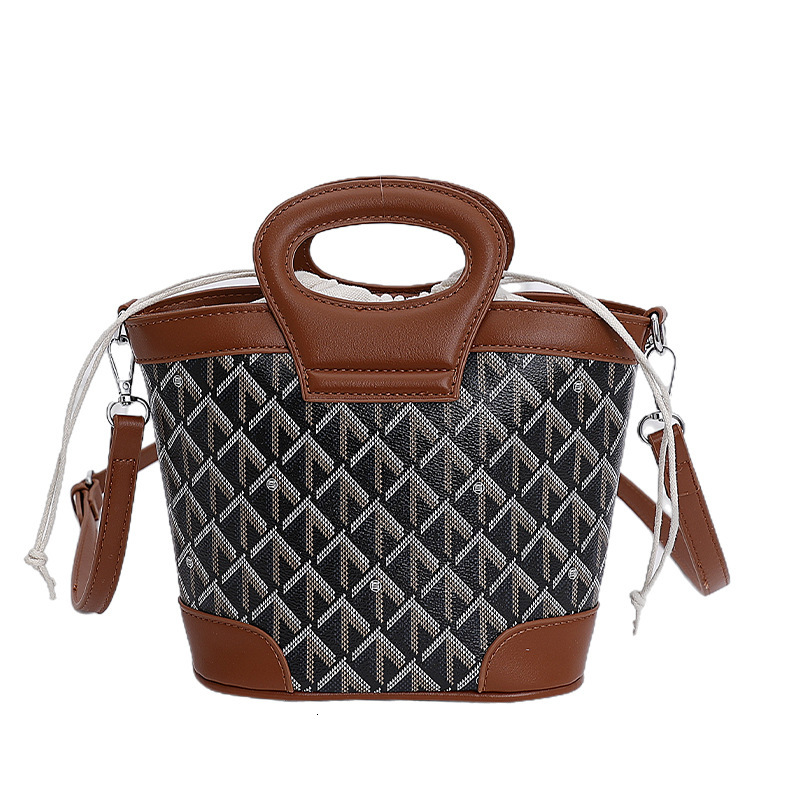 Free Shipping High Value Geometric Pattern Bucket Bag for Women Vintage Handbag with Top Handle Adjustable Crossbody Strap