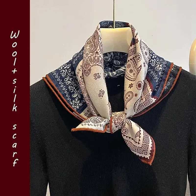 Double-Sided Printed Woolen Silk Scarf for Wen Winter Fashionable Versatile Warmth Conserve Four Grids Cashew Nut Pattern X260328