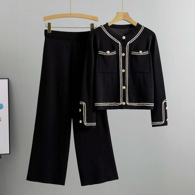 Cross Border Autumn Winter Korean Fashionable Elegant Knitted Cardigan For Women Stylish Slimming Two Piece Set Luxury