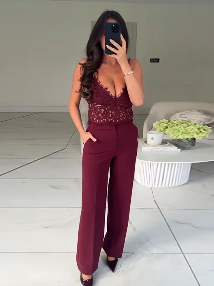 Elegant Feathers Women Blazer Pants Suit Lapel Button Coat Straight Wide Leg Trousers Lady Set 2026 Spring Female Outfits 260325