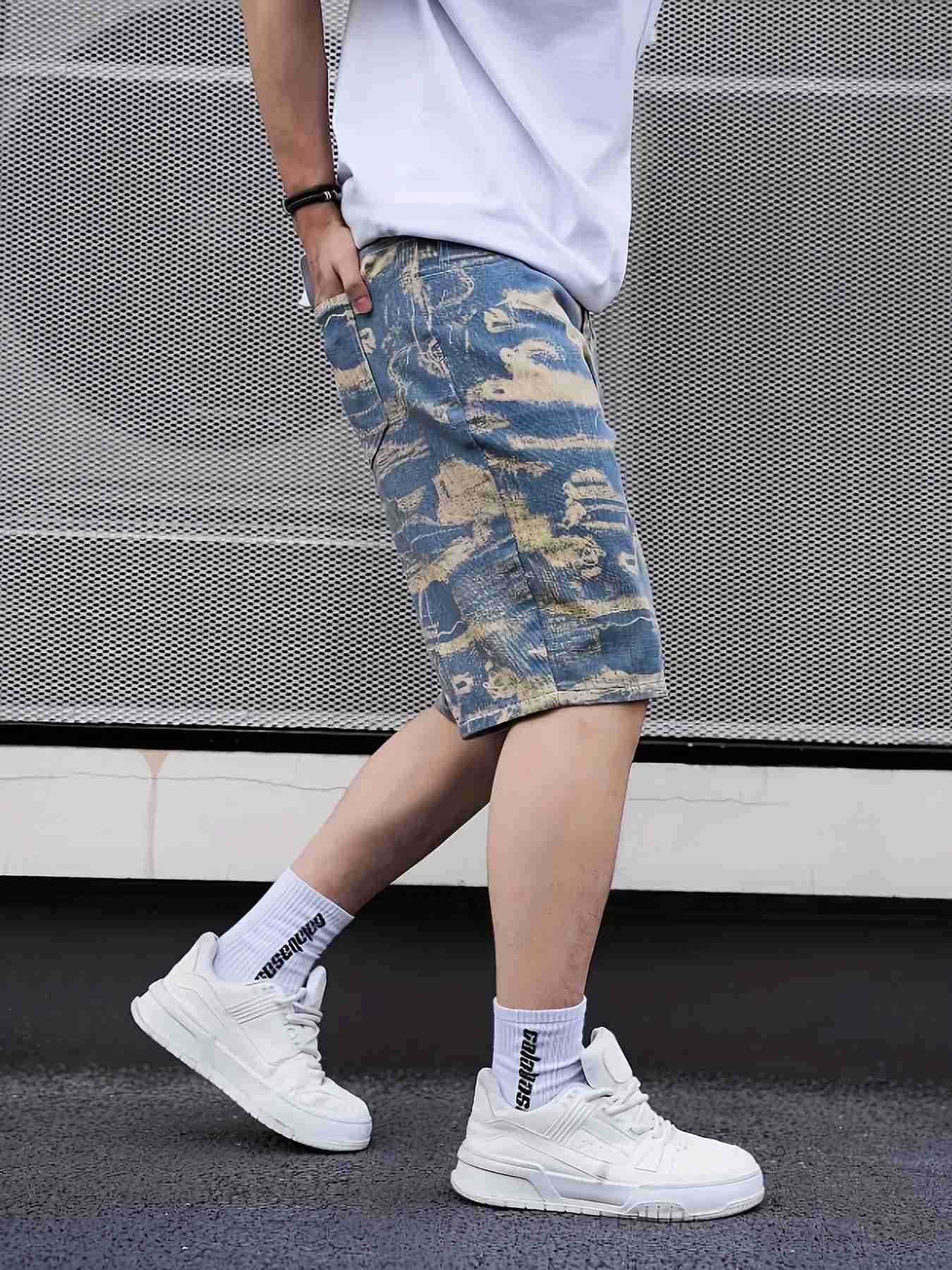 Mens camouflage printed denim shorts H260330