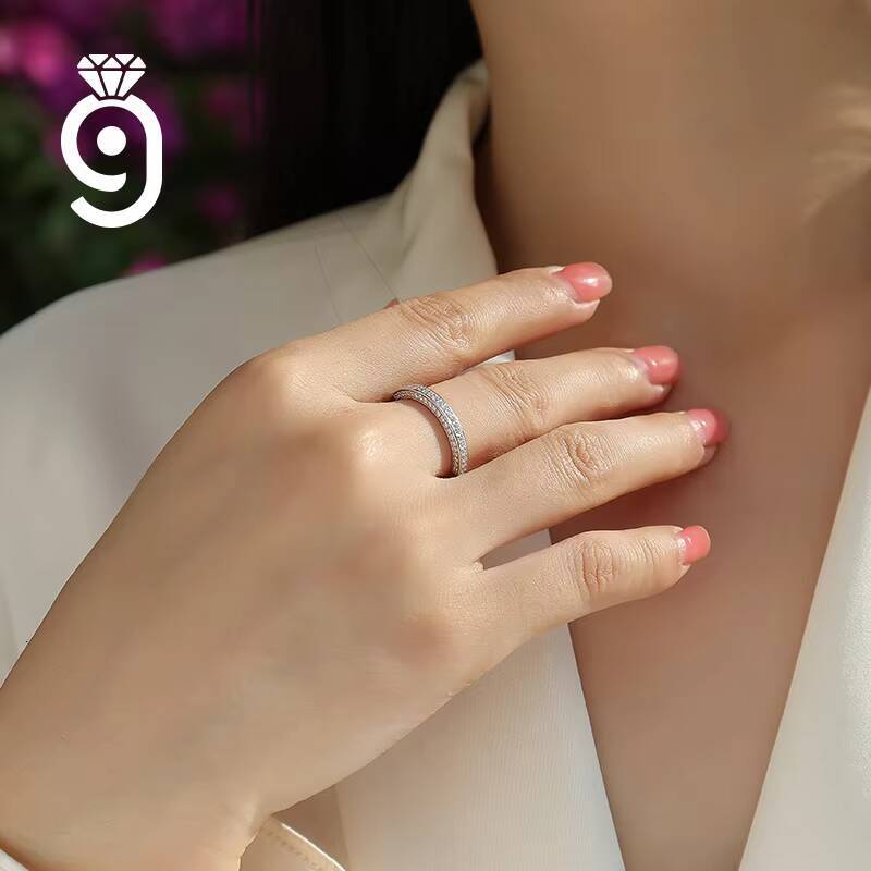 Two-Row Eternity Moissanite Ring Minimalist Bridal Stackable Ring for Wedding Everyday Wear