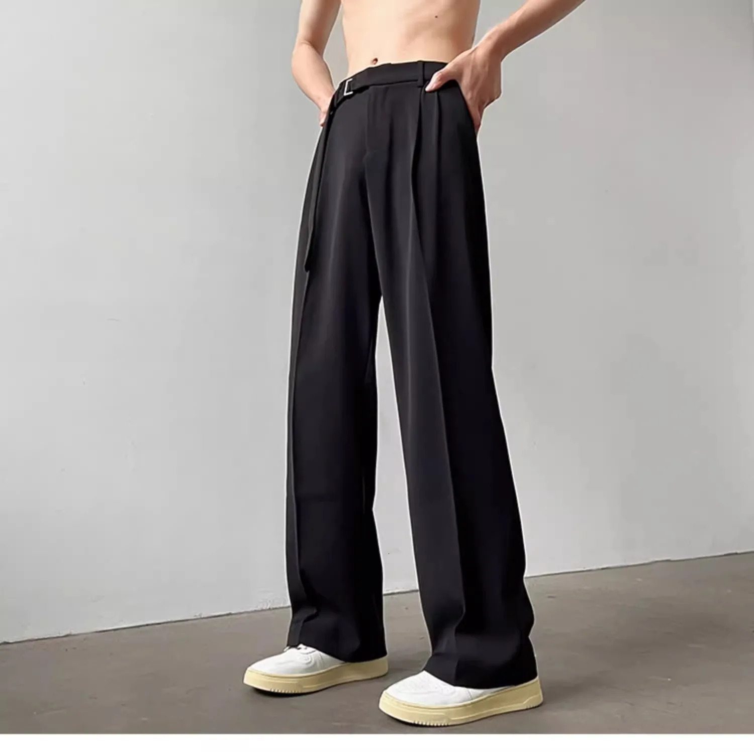Retro High-end Belt n Straight-down Trousers Mens Trendy Loose Wide-leg Casual Pants Original s Jeans 260327