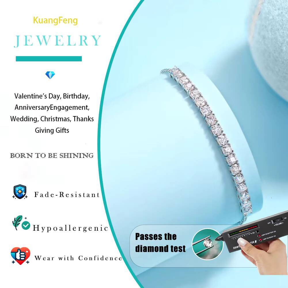 3/4/5mm Moissanite Tennis Style Bracelet 925 Sterling Silver Platinum Plated Elegant Gift with GRA Certificate Adjustable Bangle