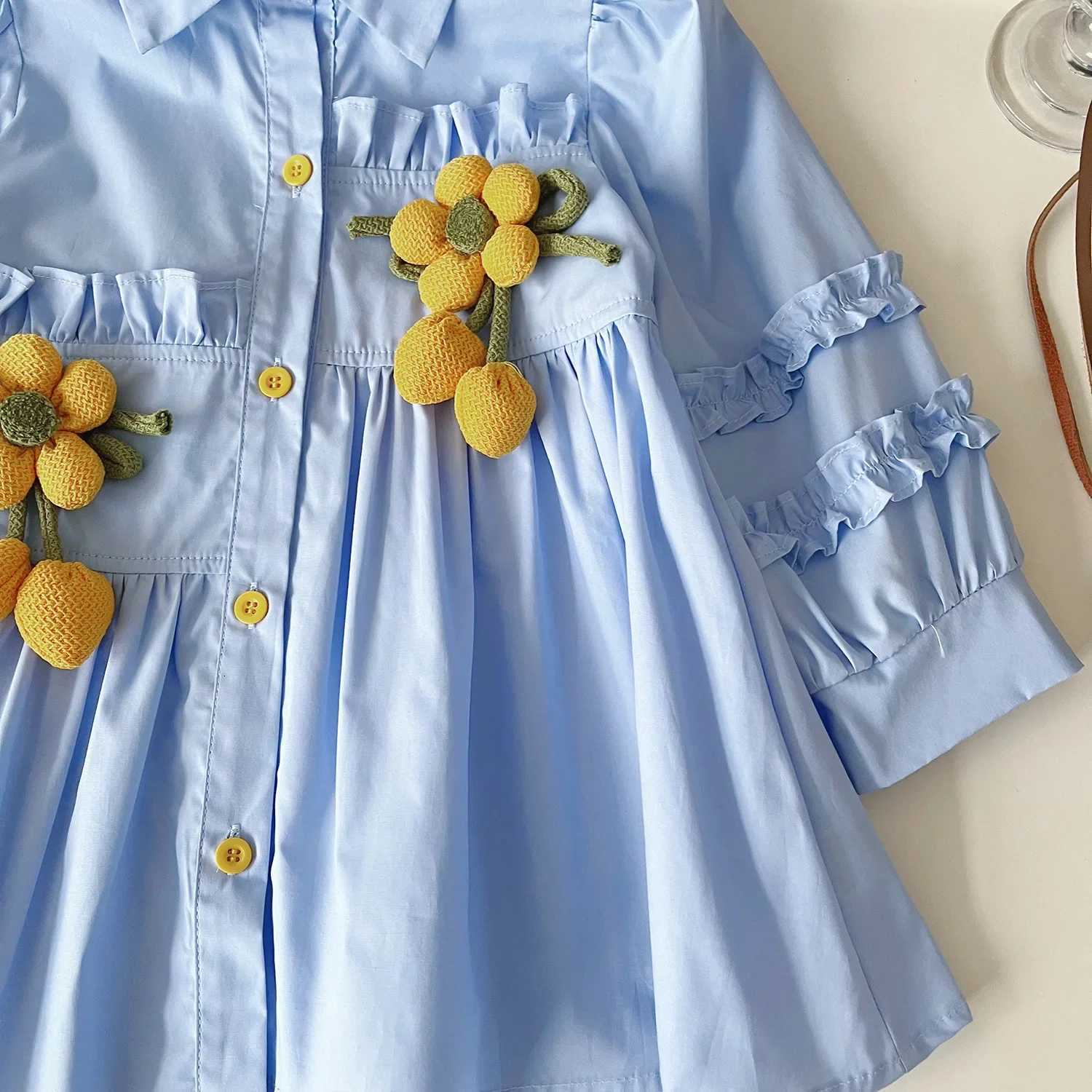 Heronsbill Doll collar lace Asymmetrical hem Girls long-sleeved shirt dress girls clothes party dress for kids girlT260330