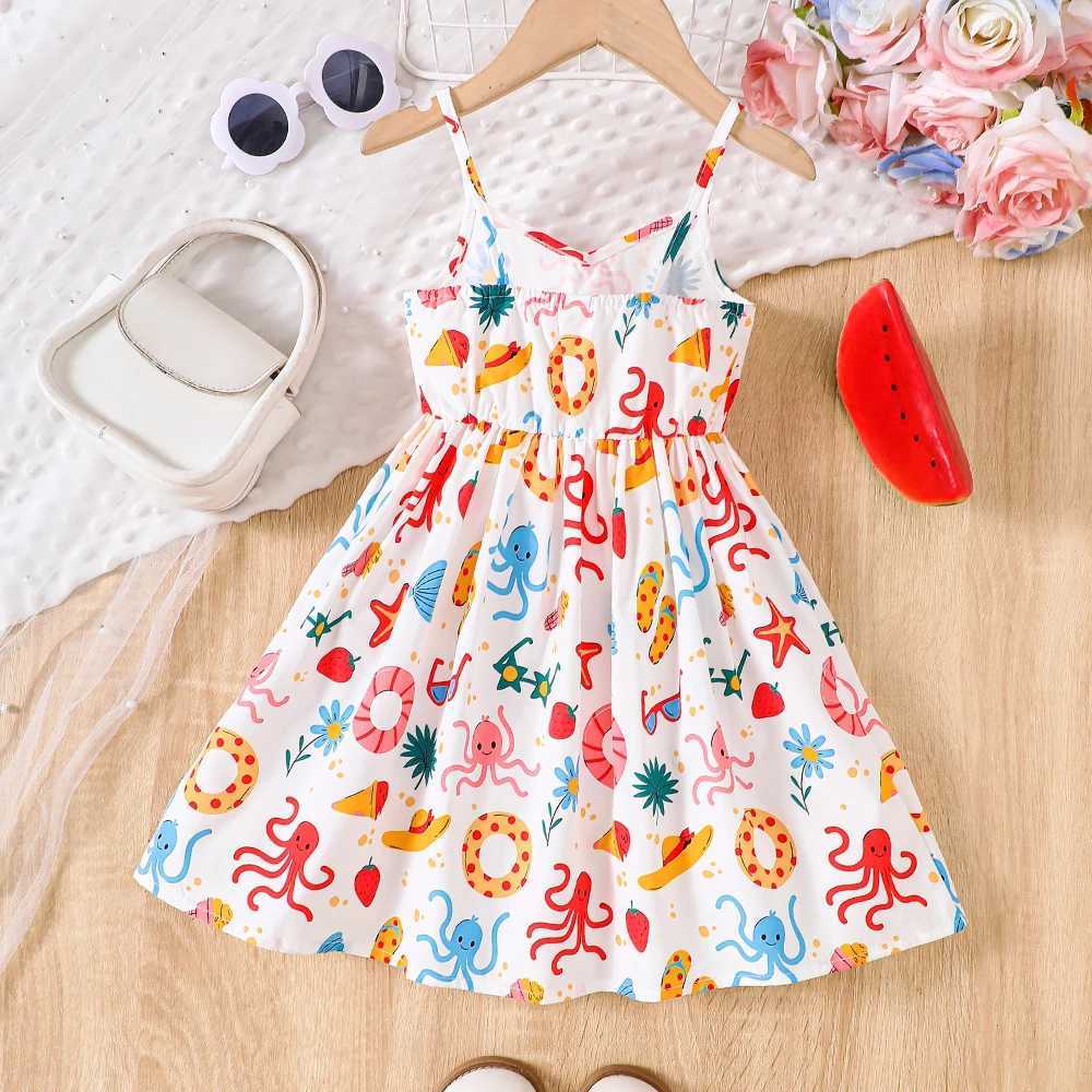 Girls summer vacation style printed casual dressT260330