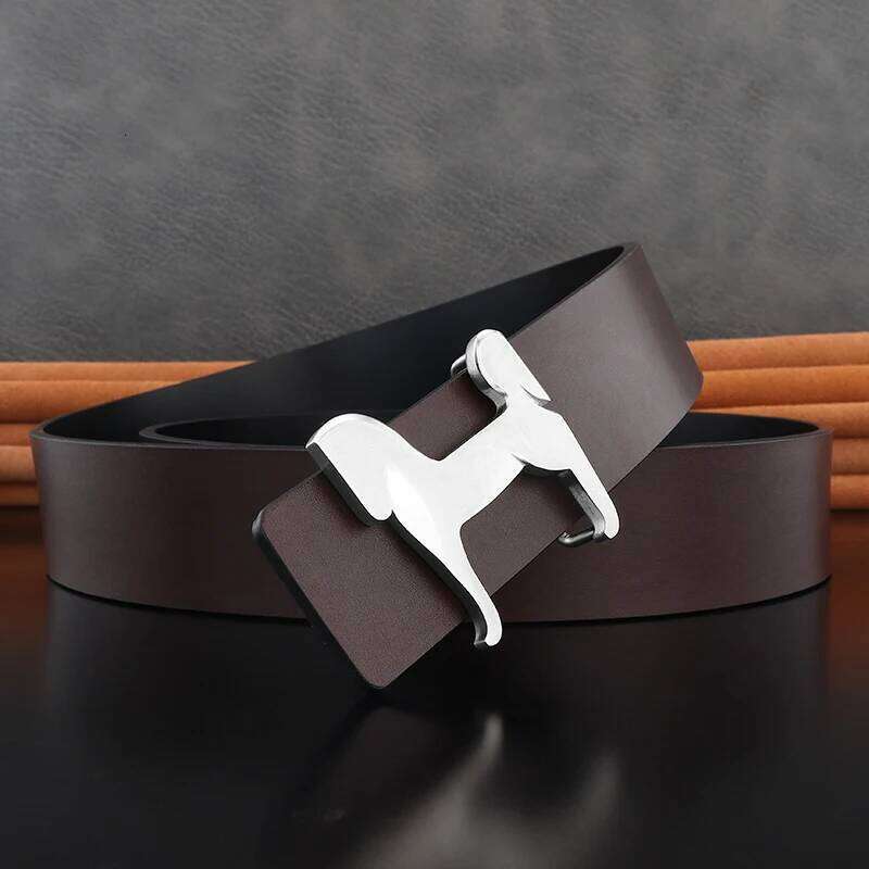Grade Stainless Steel Horse 3.8Cm Wide Slide Buckle Men Belts High Genuine Leather Waistband Cowboy Casual Ceinture Homme Chunjinqiuli