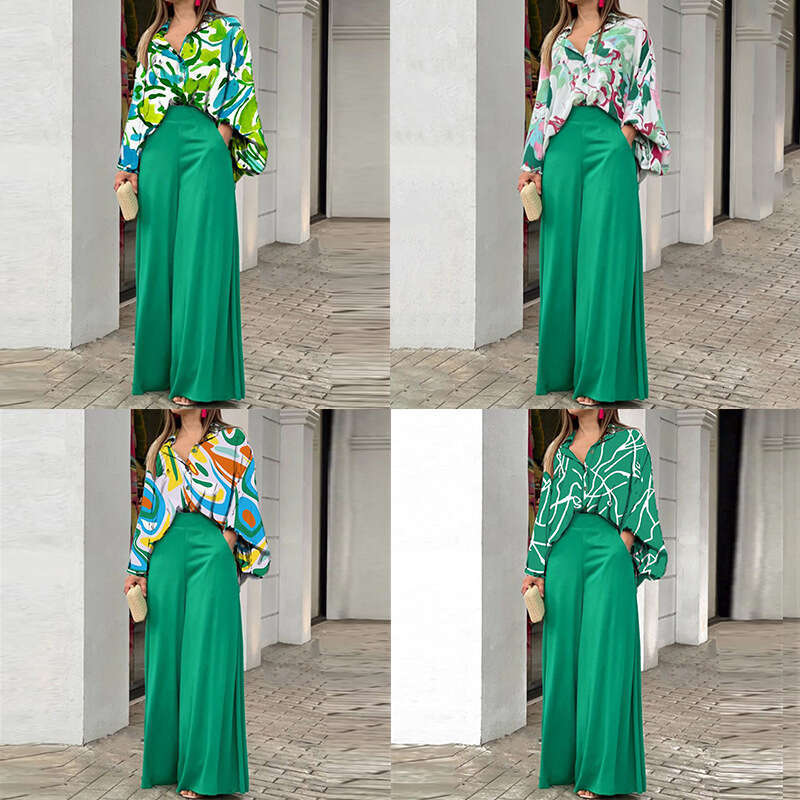 2026 Spring New Collection: Cross-Border European and American Foreign Trade Women's Clothing, Casual Commuting Bat-Sleeve Color-Block Printed Fa