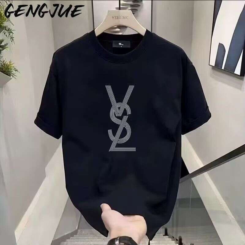 230g long-staple cotton men's short-sleeve T-shirt, heavyweight high-end fashion trendy brand, loose fit, round neck tee
