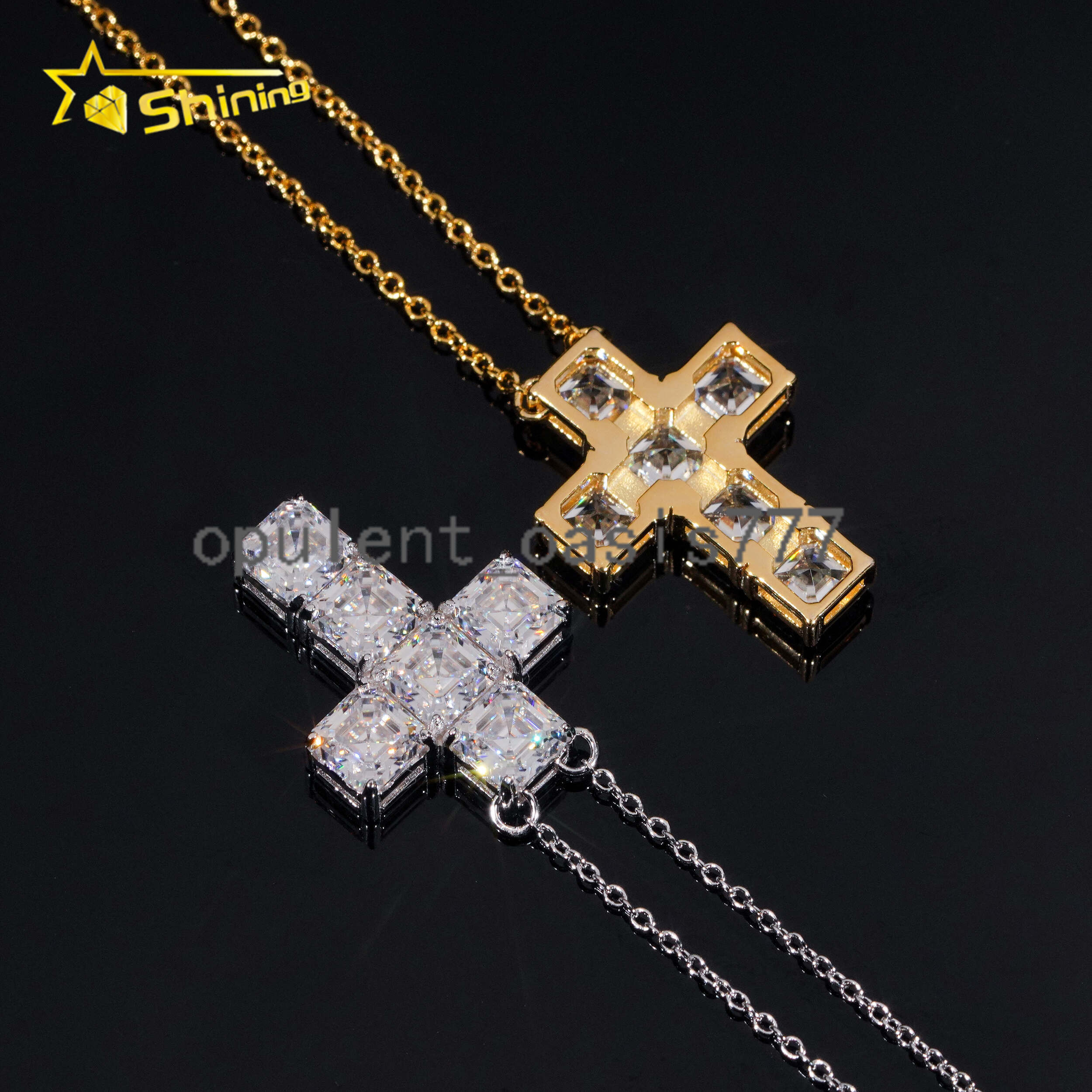 Worldwide Shipping Trendy Cross Pendant Jewelry 925 Sterling Silver Asscher Cut Moissanite Diamond Cross Pendant Necklace
