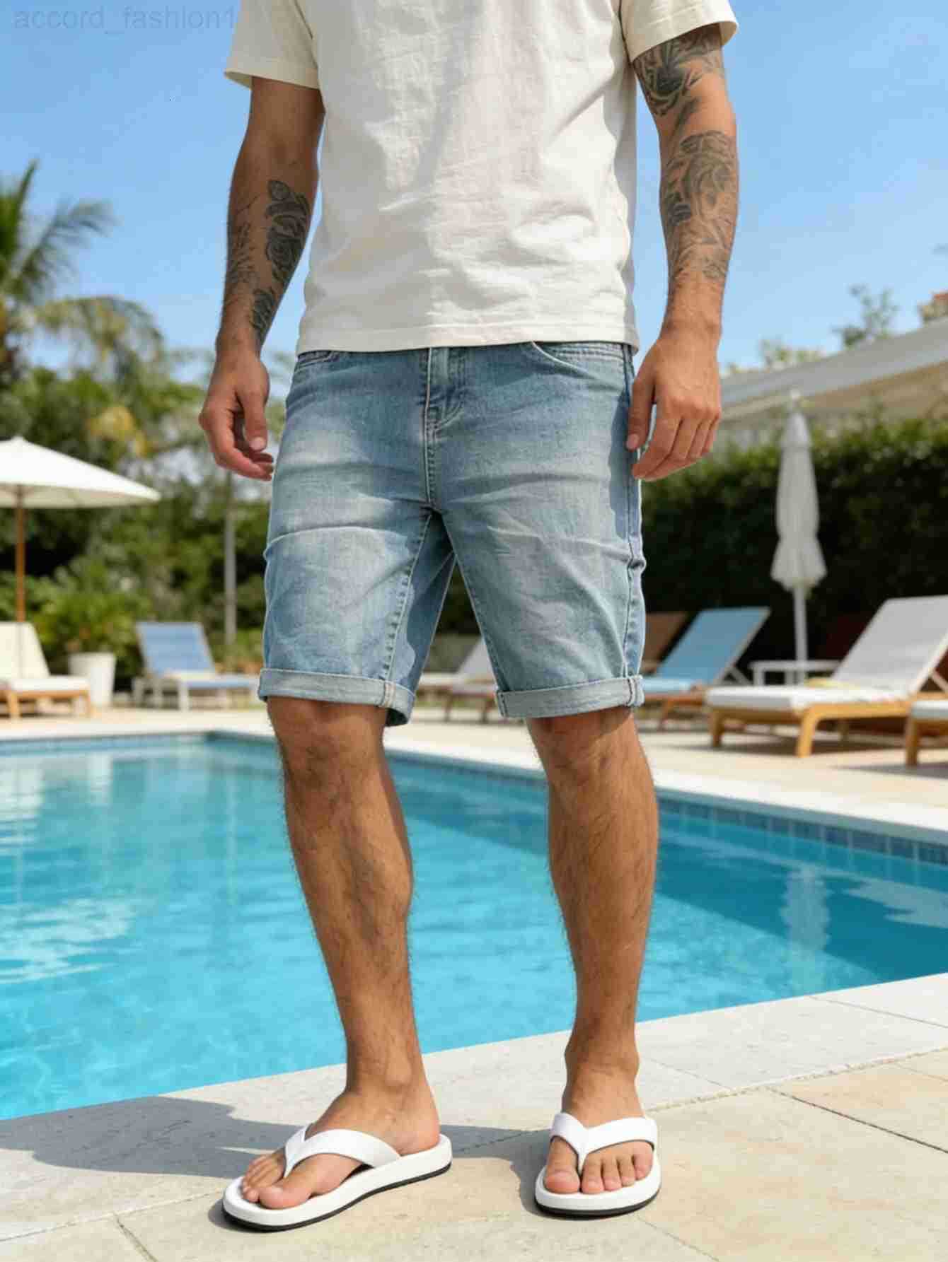 Y2K Fashion Mens Stretch Blue Jorts Slim Fit Stylish Jeans Pant Comfort Casual Outfits H260330