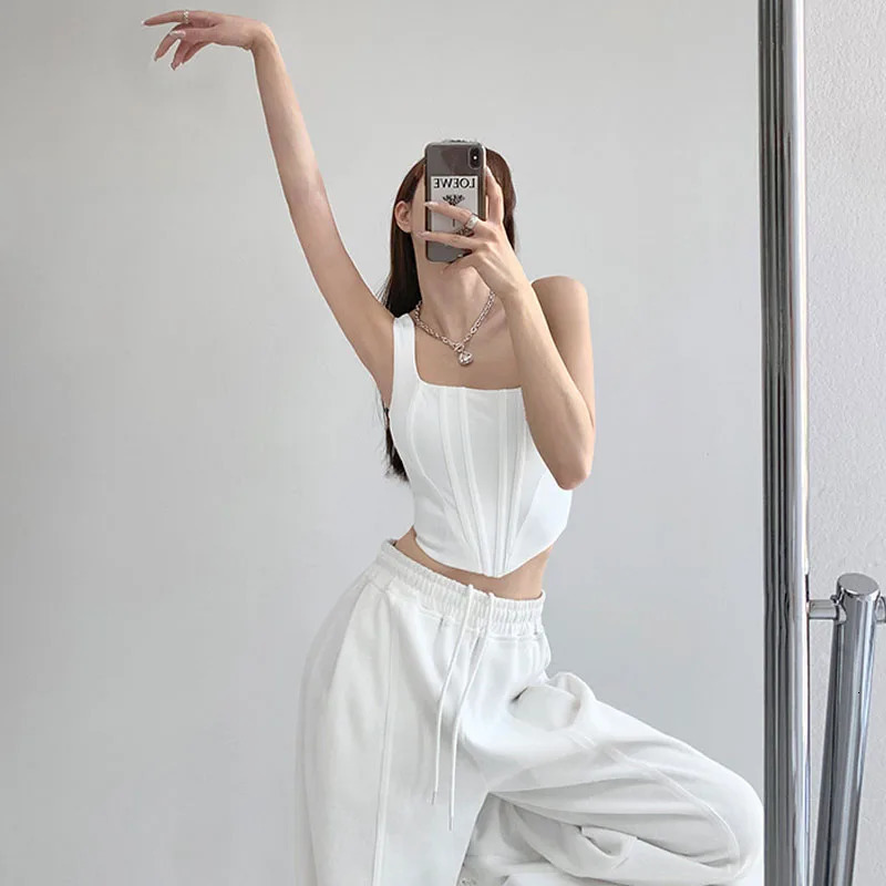 2023 Summer Crop Tops Sexy Square Neck Tight Backless Short Top Sleeveless Tank Tops Women Casual Solid Color Basic Camisole 260313