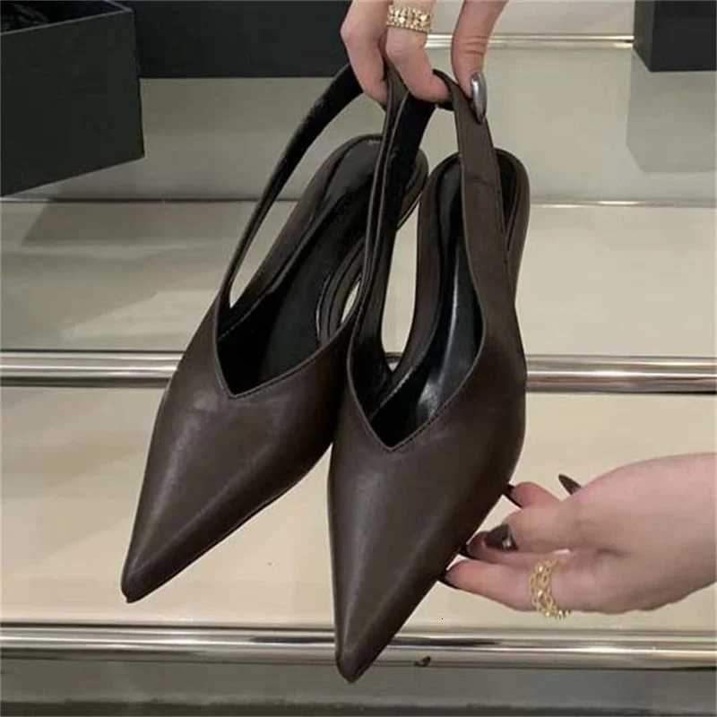 Aneikeh Sexy Pointed Toe Low Heels Comfortable Leather Design Wedges Women Mules Slingbacks Pumps Wedding Banquet Shoes Summer Z260330