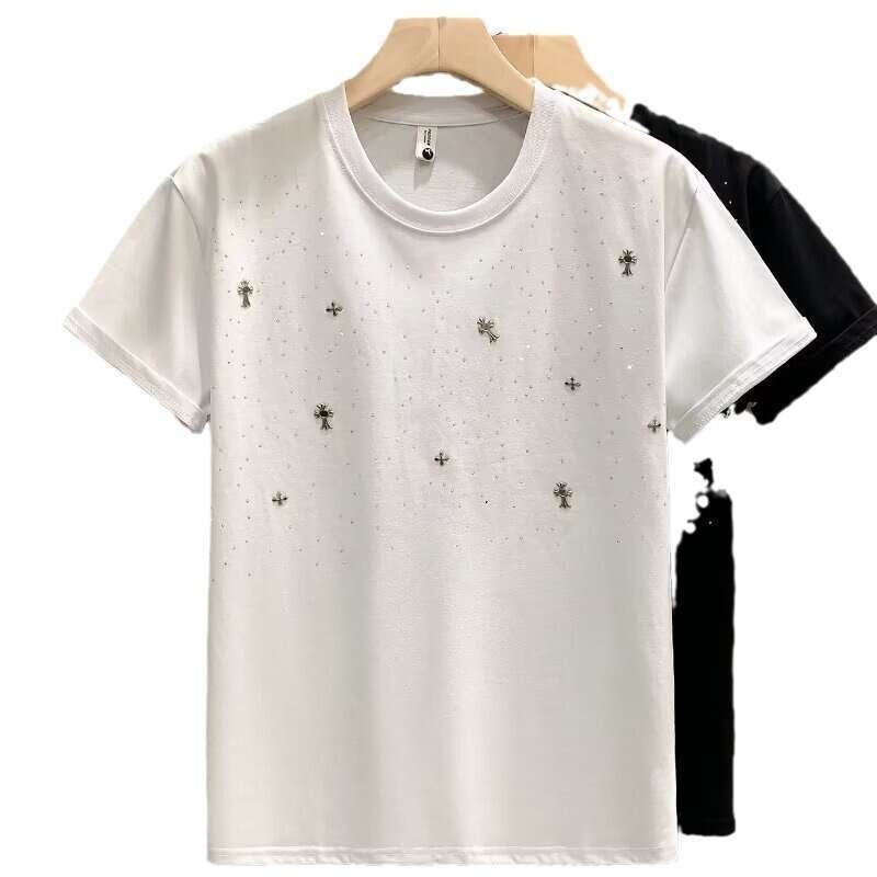 European-style trendy niche cross rhinestone fashion luxury brand men's short-sleeve T-shirt for young people