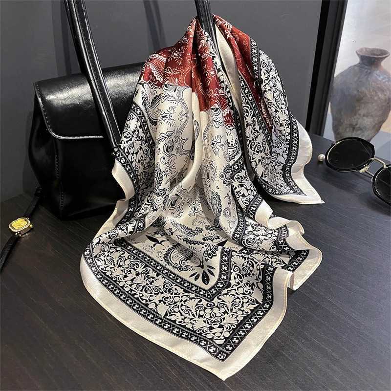 New 100 Real Silk Satin Women Scarf 2025 Flower Printed Foulard Femme Square Head Scarfs Bandana Shawl For Lady Hijab Z260330