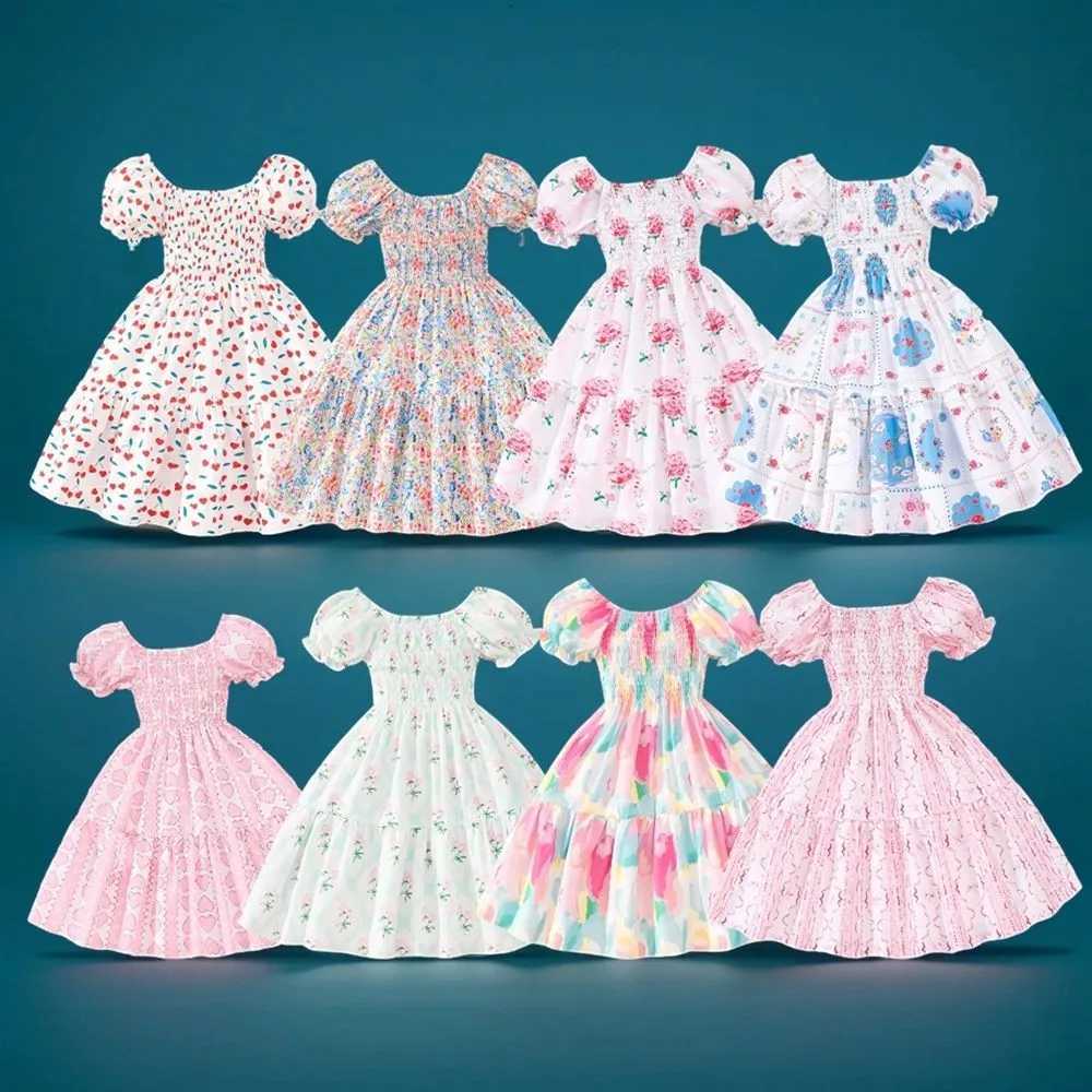 Kids Dress Baby Girls Clothes Short Sleeve 3 4 5 6 7 Y Summer Fashion Cute Casual Floral Love Printed Birthday Gift For KidsT260330