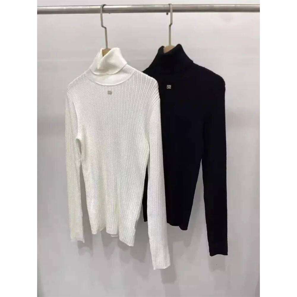 Women Turtleneck Ribbed Knit Sweater Fashion Spring Autumn Lady Slim Long Sleeve White Or Black Knitwears Pullover Mdng260330