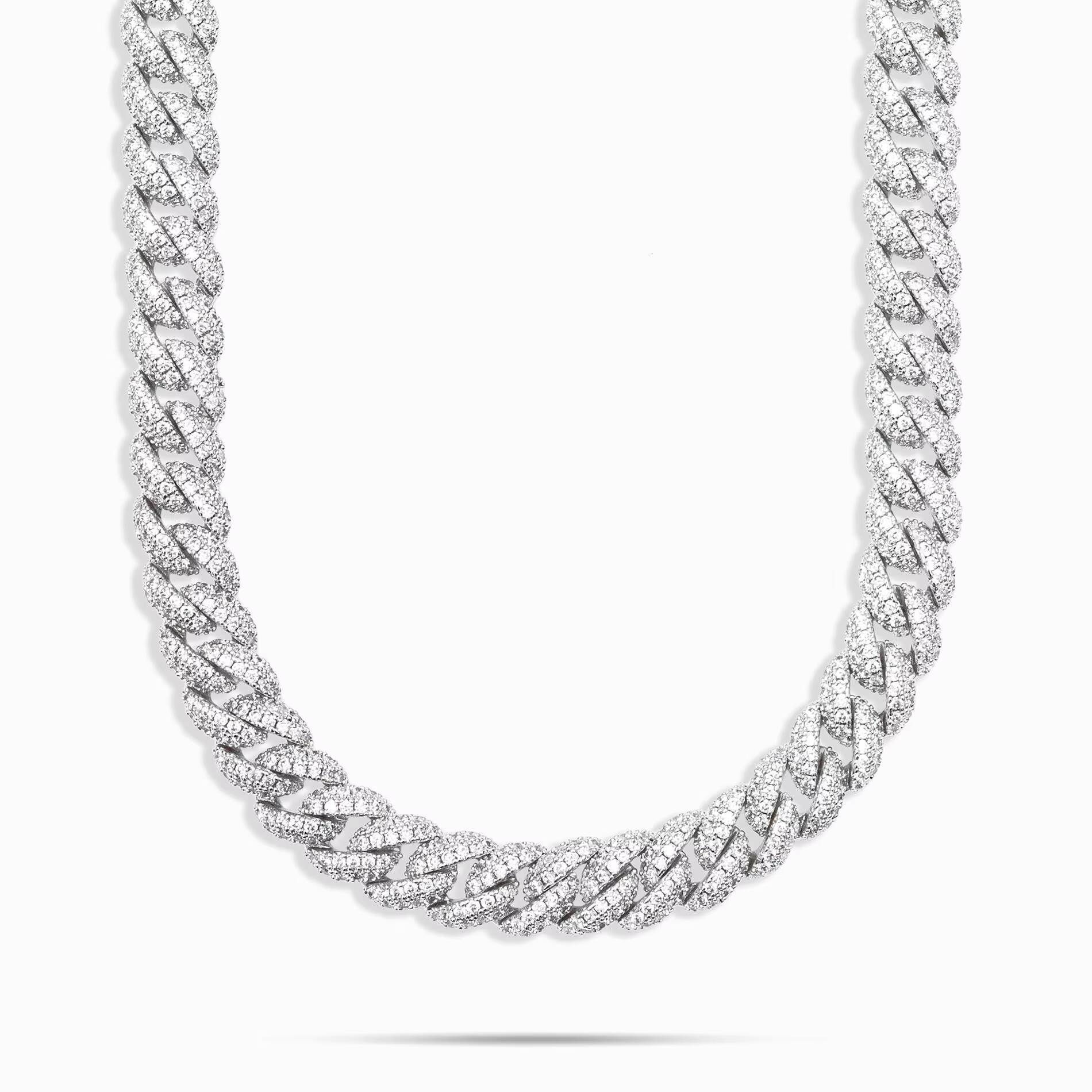 Hip Hop Bling 925 Silver Iced Out Cuban Link Chain Necklace Set Full Moissanite Bling Choker Jewelry