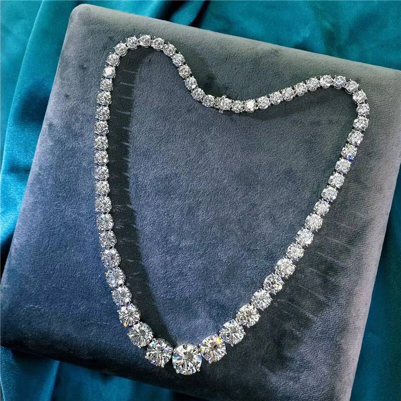 Lab Diamond Necklace 14K White Gold Engagement Wedding Chain Necklace for Women Bridal Moissanite Jewelry Gift