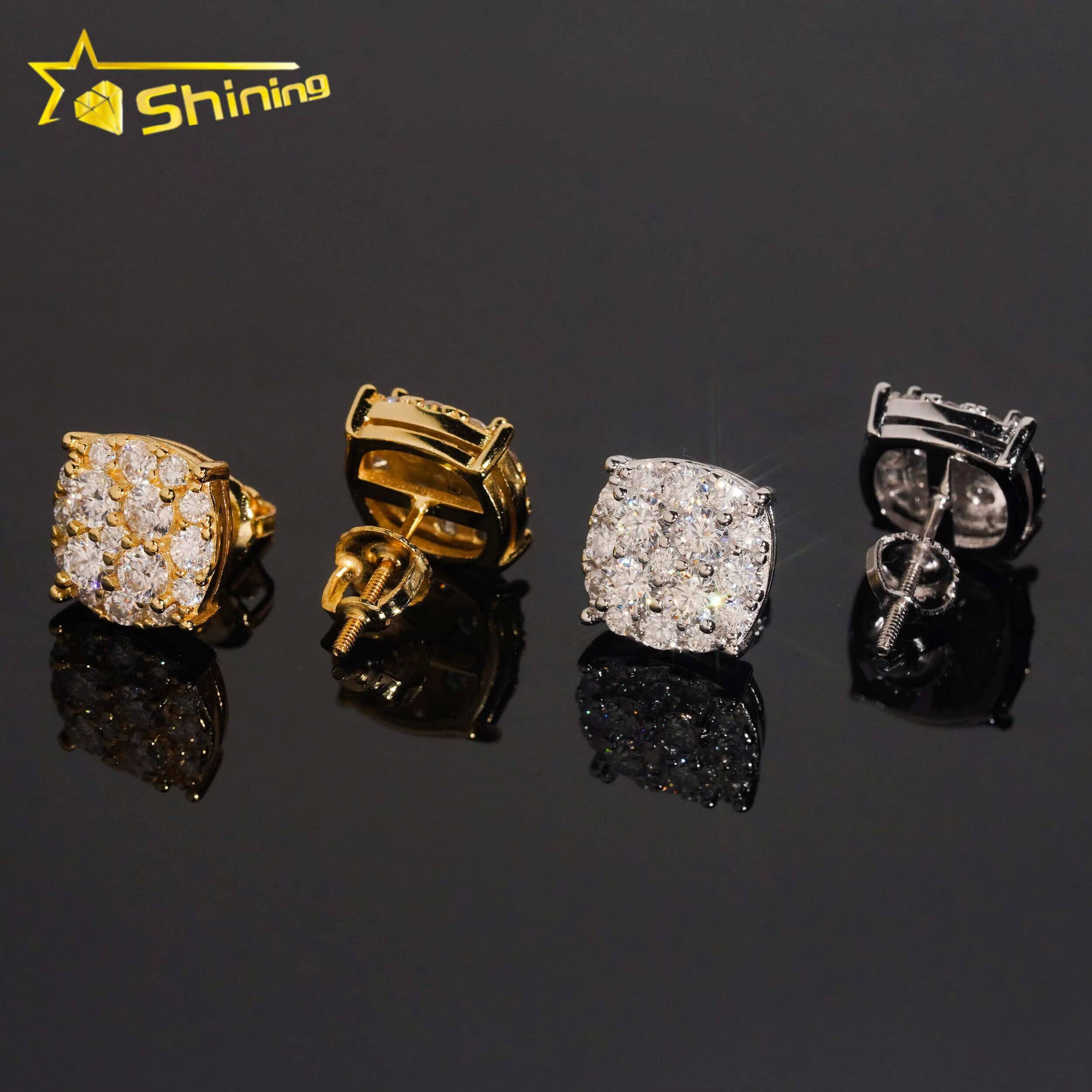 USA Warehouse Fast Shipping 10mm Iced Out Sparkling Earrings 925 Sterling Silver Moissanite Round Shape Screw Back Stud Earring