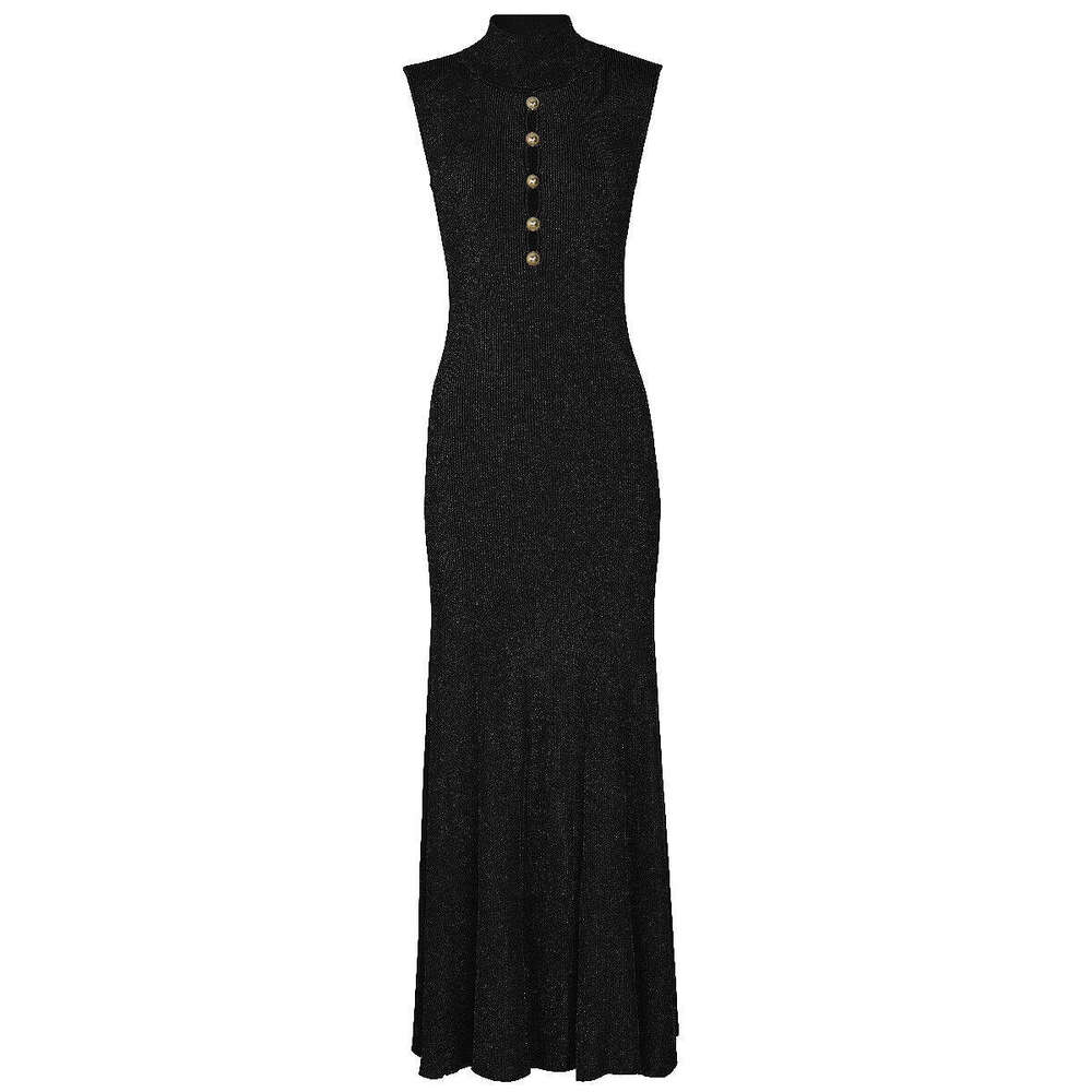 Summer new European and American designer fashionable knitted shiny silk slim fit D7 fashionable sleeveless long skirt