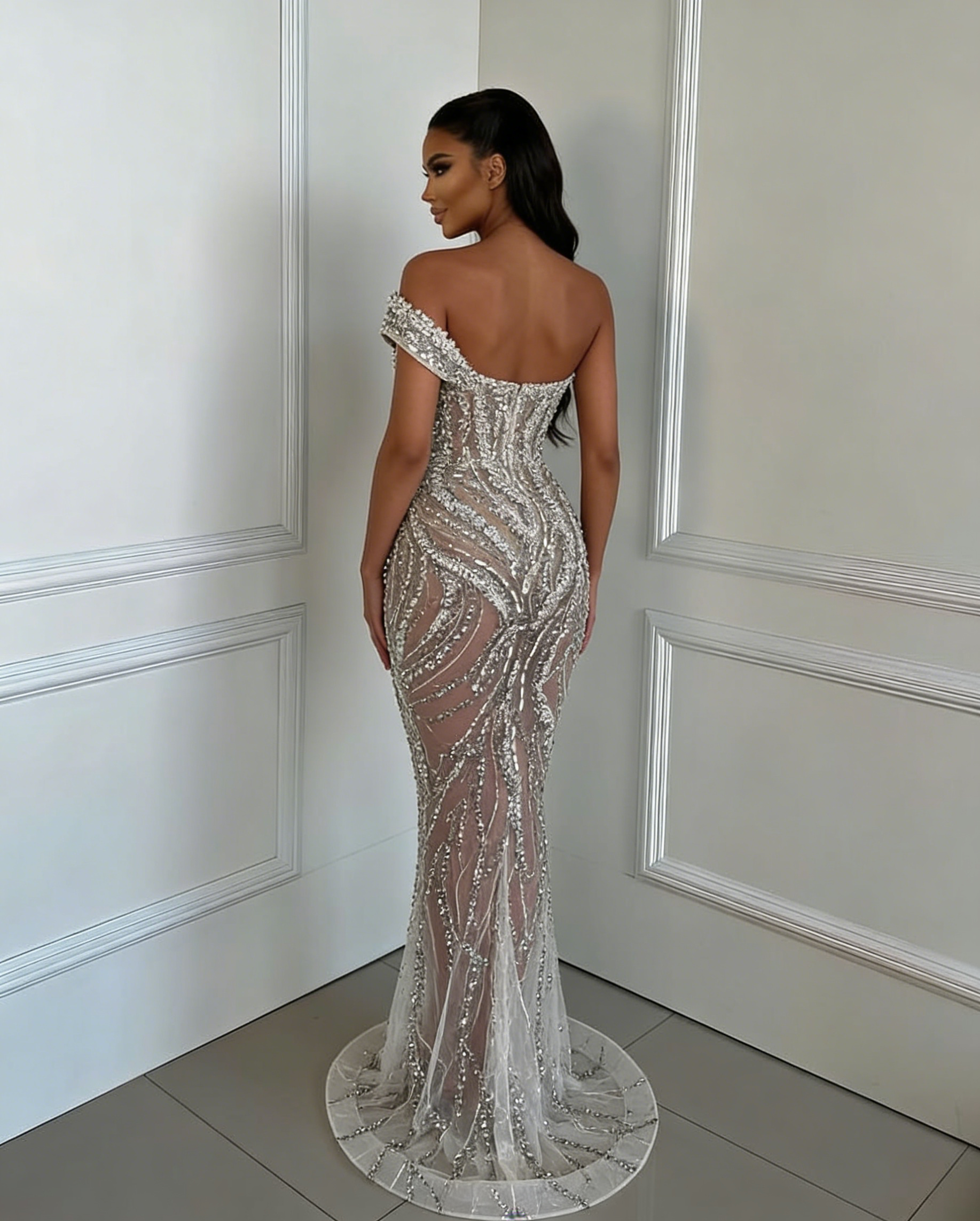 Graceful Evening Dresses Mermaid One Shoulder Crystals Sleeveless Backless Prom Gowns Party Dresses Custom Made Vestidos de noche