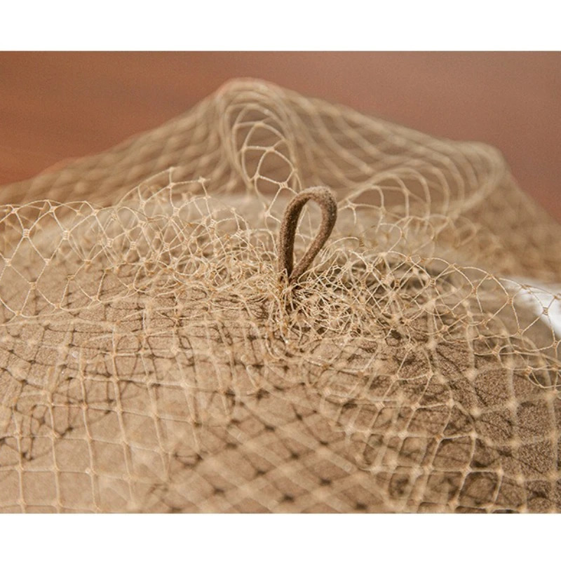 Playful Wool Lace Beret Hat with Net Women Tulle White Berets Warm Vintage Elegant French Winter Hat Female Painter Cap 260324