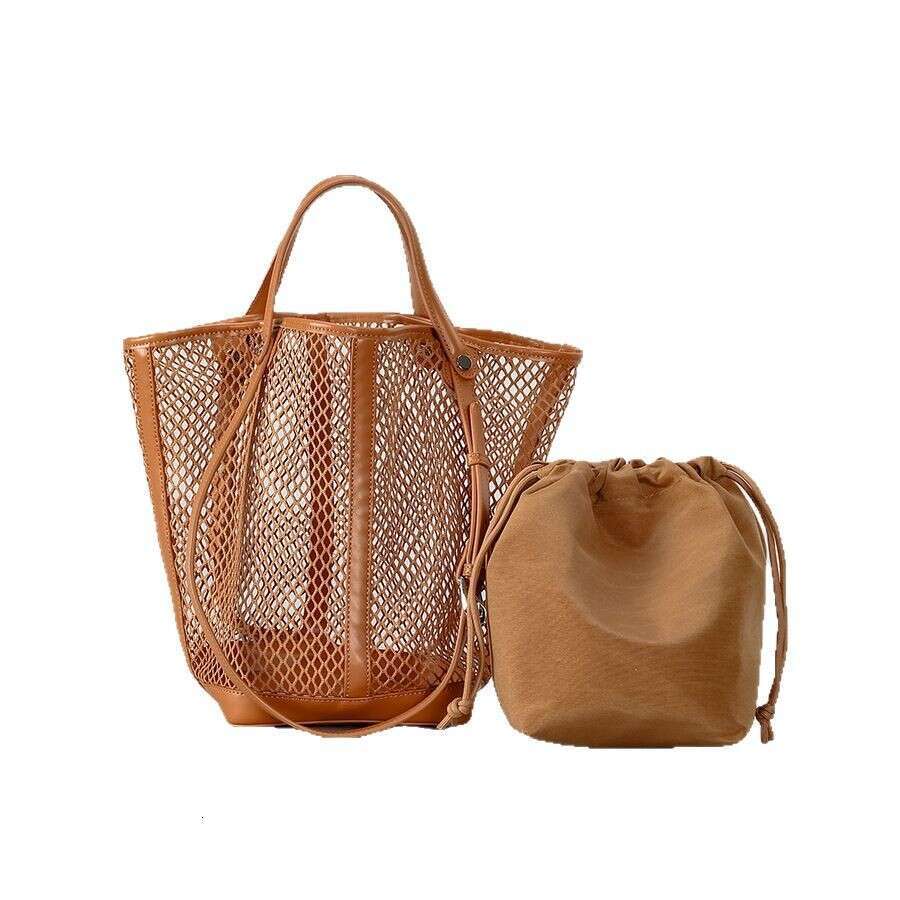 Women Celebrity Style Hollow Grid Bucket Large Capacity Woven Women S Shoulder Casual Vacation Beach Bag
