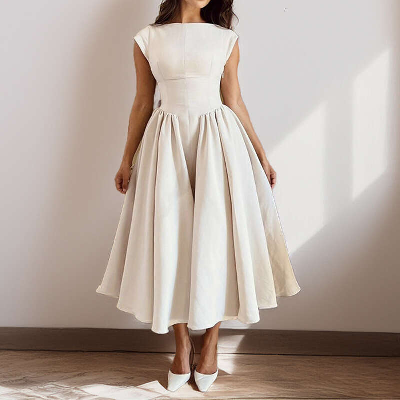 2026 Spring New Collection: Cross-Border European and American Foreign Trade Women's Clothing - French Style Pure Desire Elegant Solid Color Back