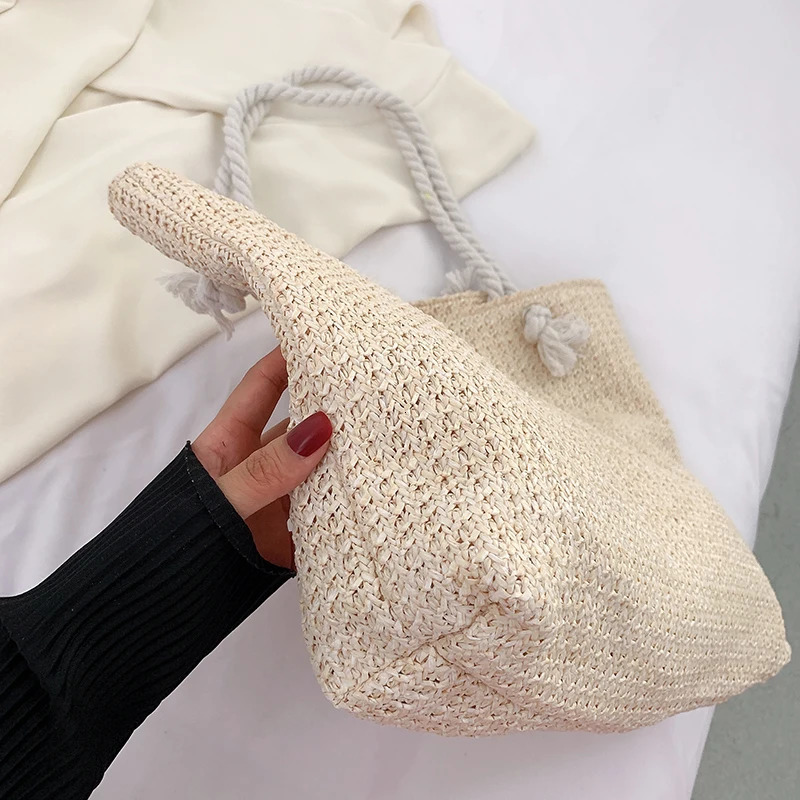 Summer Vacation Handmade Woven Womens Shoulder Bags Fashion Straw Underarm Bag Large Capacity Ladies Handbags260316