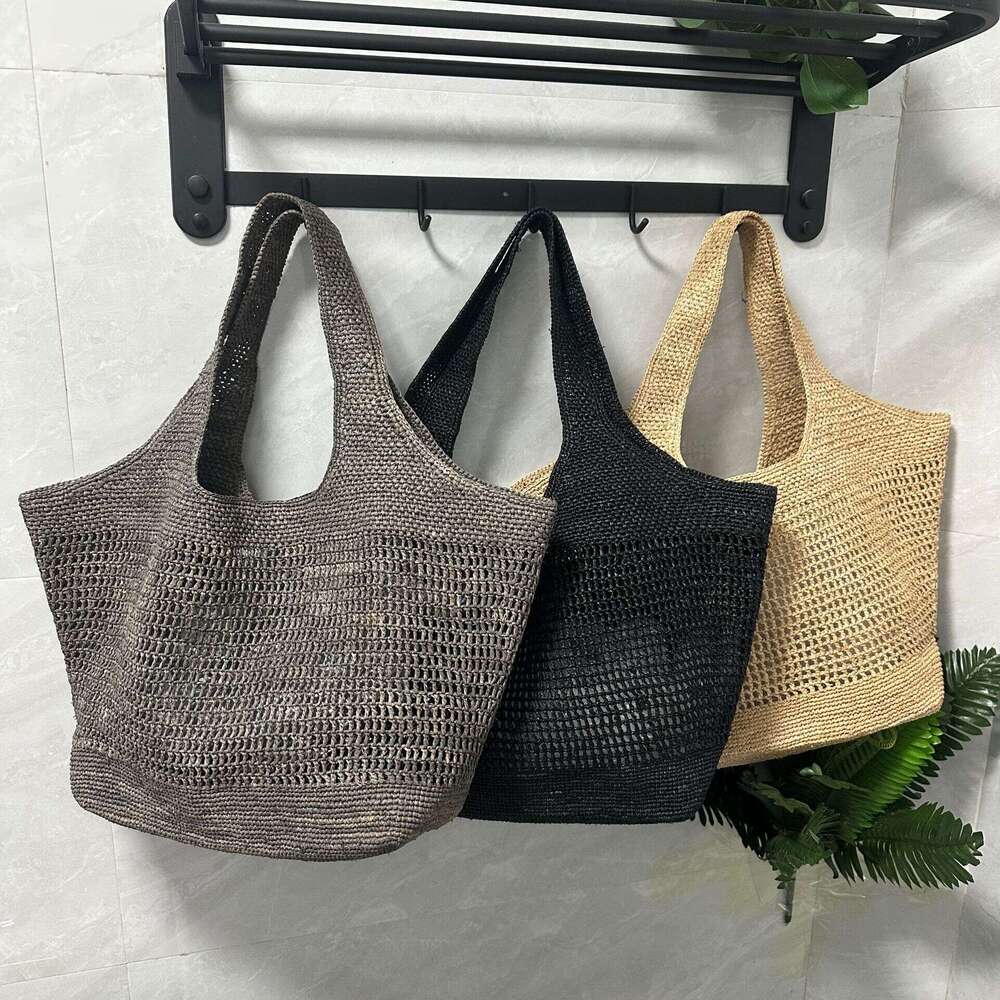 Totebag Shoulder ROSE NOIRE Raffia Handwoven For Women French Style Vacation Beach Casual Tote Large Capacity Handbag Bag