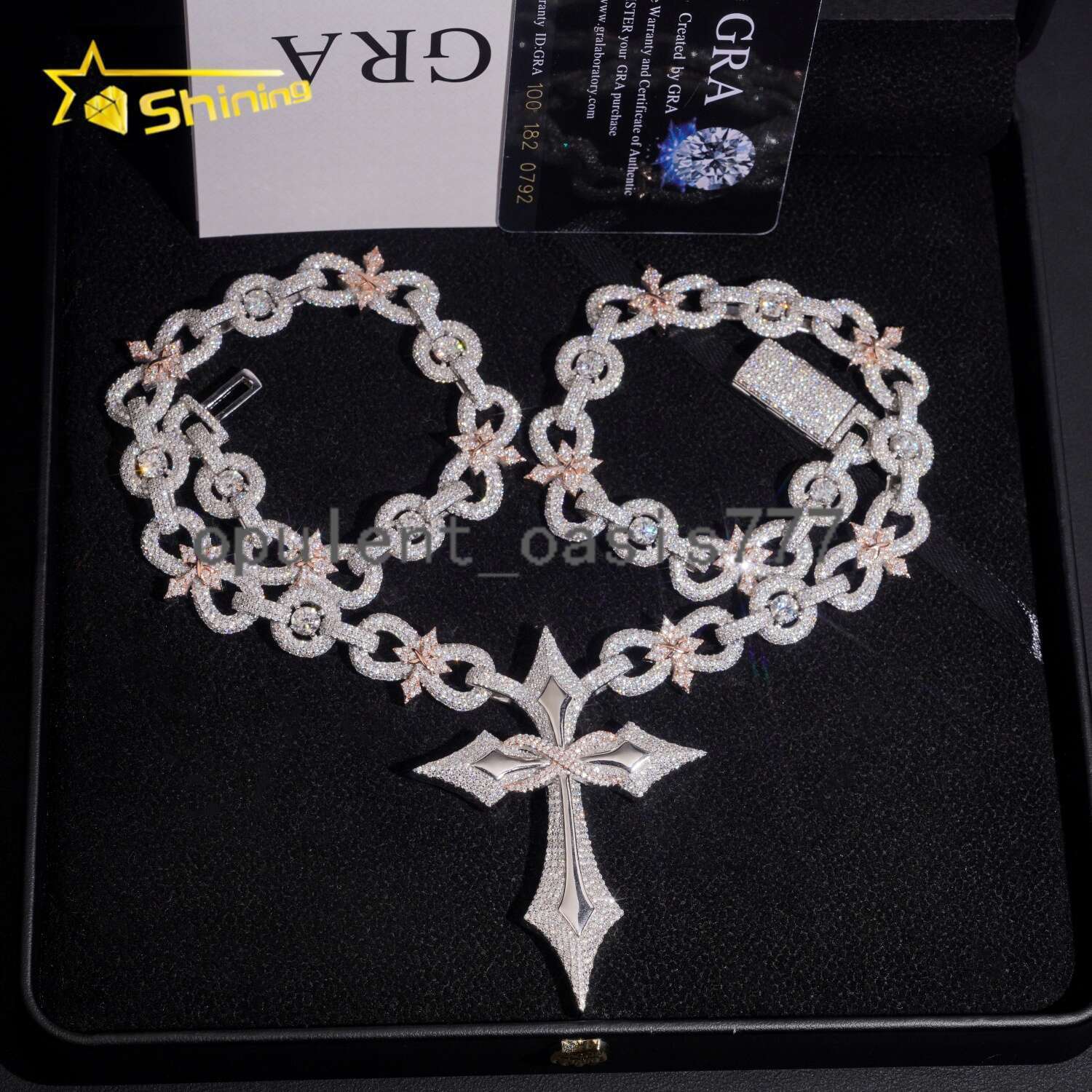 New Arrival Iced Out 925 Silver Moissanite Cuban Link Chain with Cross Pendant Luxury Men Infinity Cuban Link Moissanite Jewelry