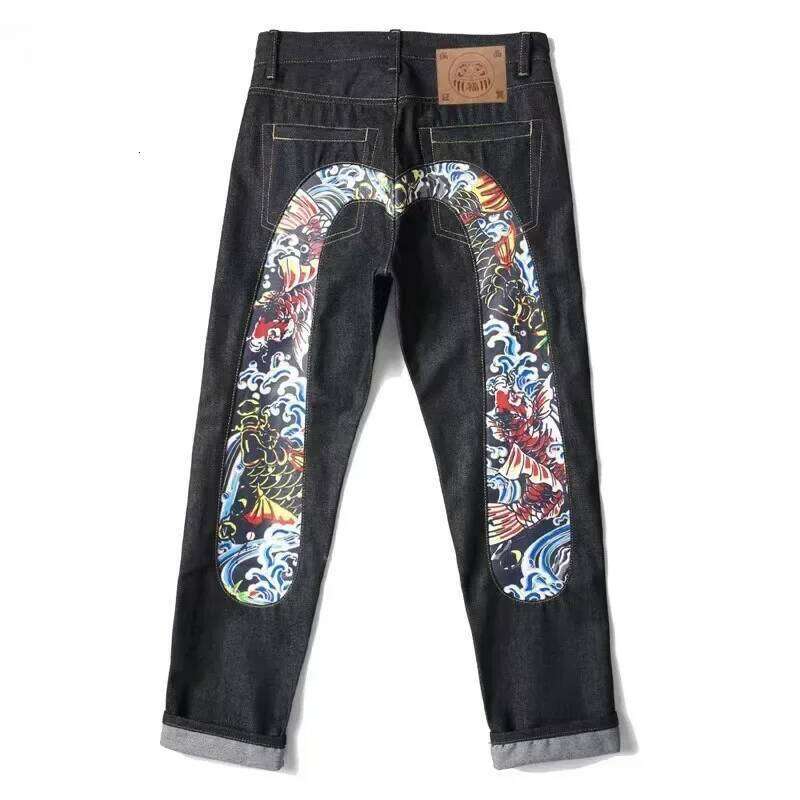 European and American High Street Hip Hop Graffiti Print Jeans Men's Trendy Brand Slim Straight Wide Leg Pants Trousers 26Y0330